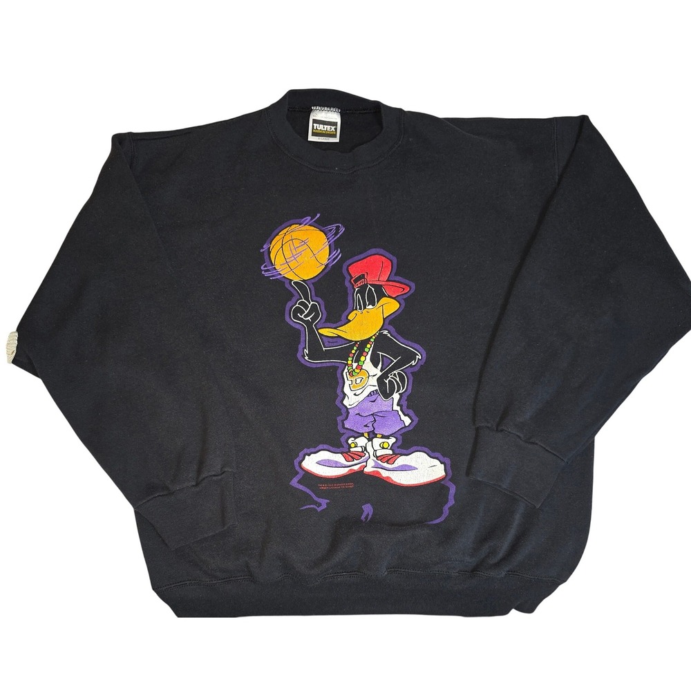 Rare 1993 Daffy Duck‎ Tultex Sweatshirt XL Black Basketball Hip Hop Looney Tunes